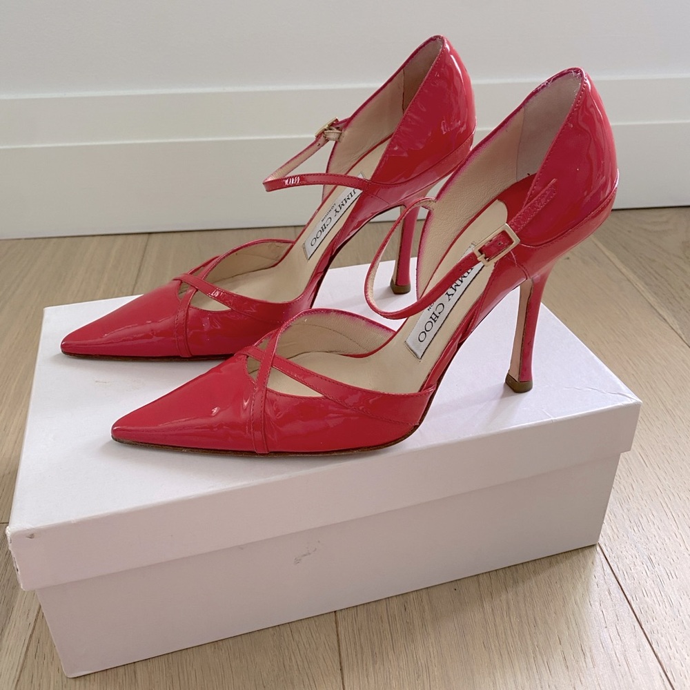JIMMY CHOO Raspberry Patent Leather Pointed Toe Pumps 36.5 - Picture 3 of 16